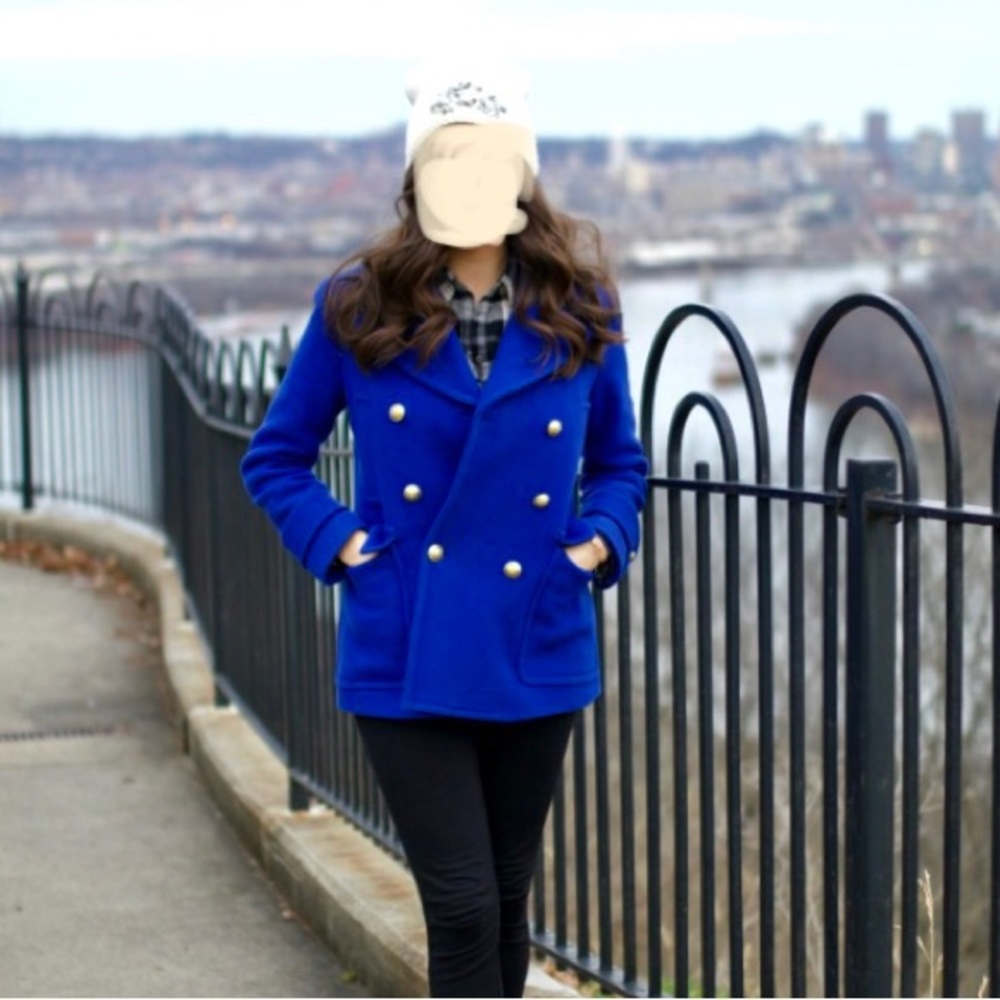 J.Crew Jcrew stadium cloth majesty wool pea coat cobalt blue 000 00 0 xxs xs